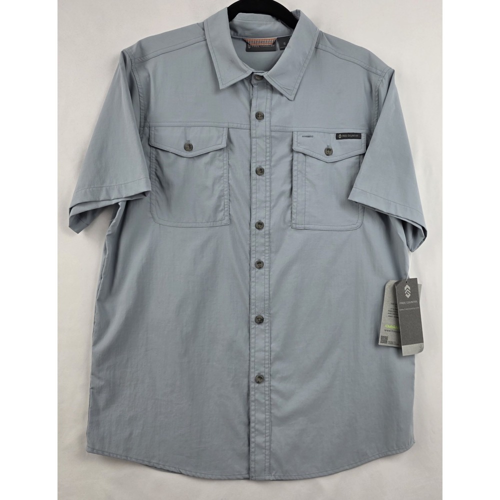 Free Country Acadia Fishing Shirt Mens Small Blue Cloud Button Up Quick Dry NWT